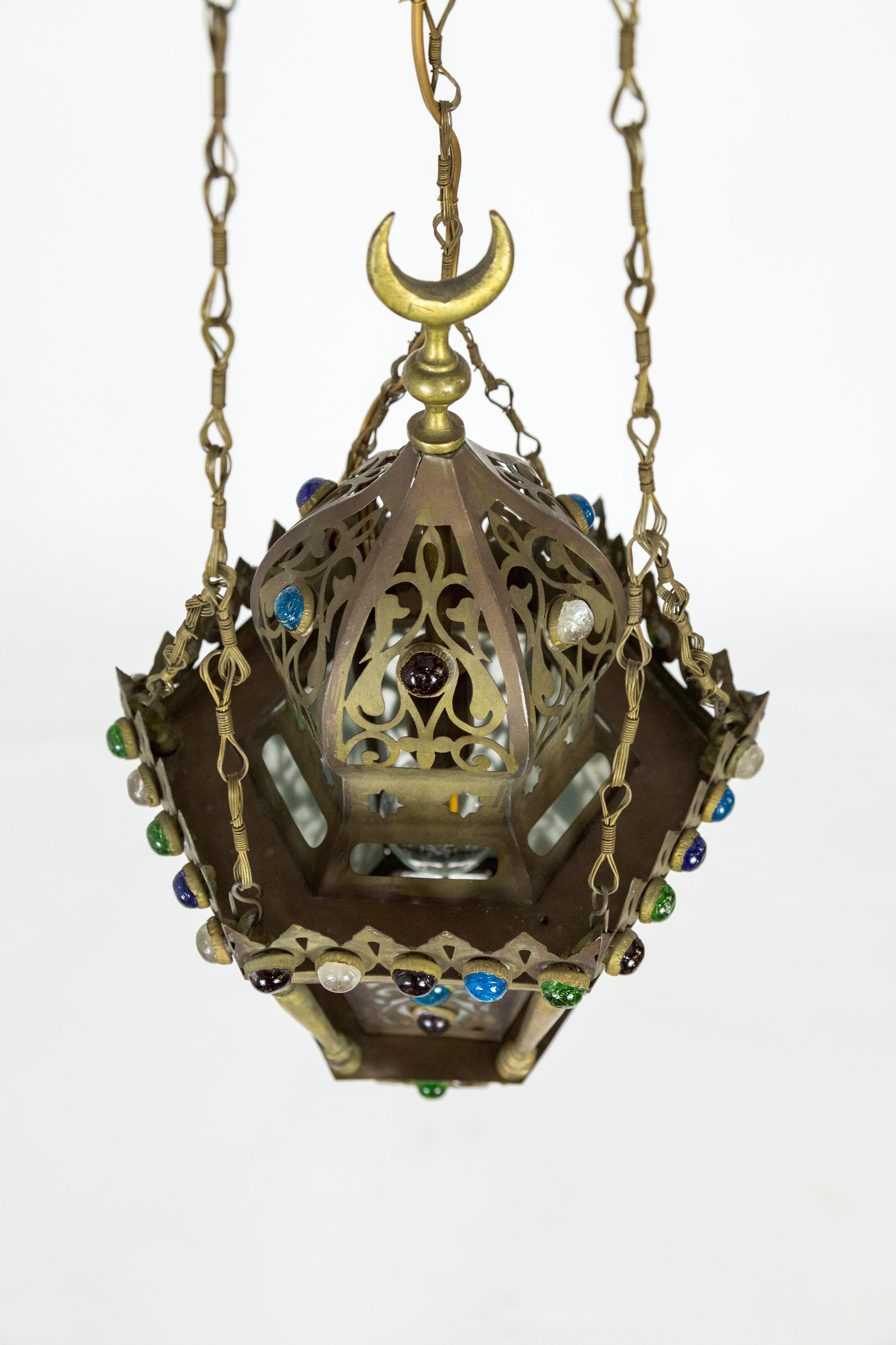 Morrocan Cut Brass Lantern with Glass Gems 2