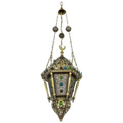 Morrocan Cut Brass Lantern with Glass Gems