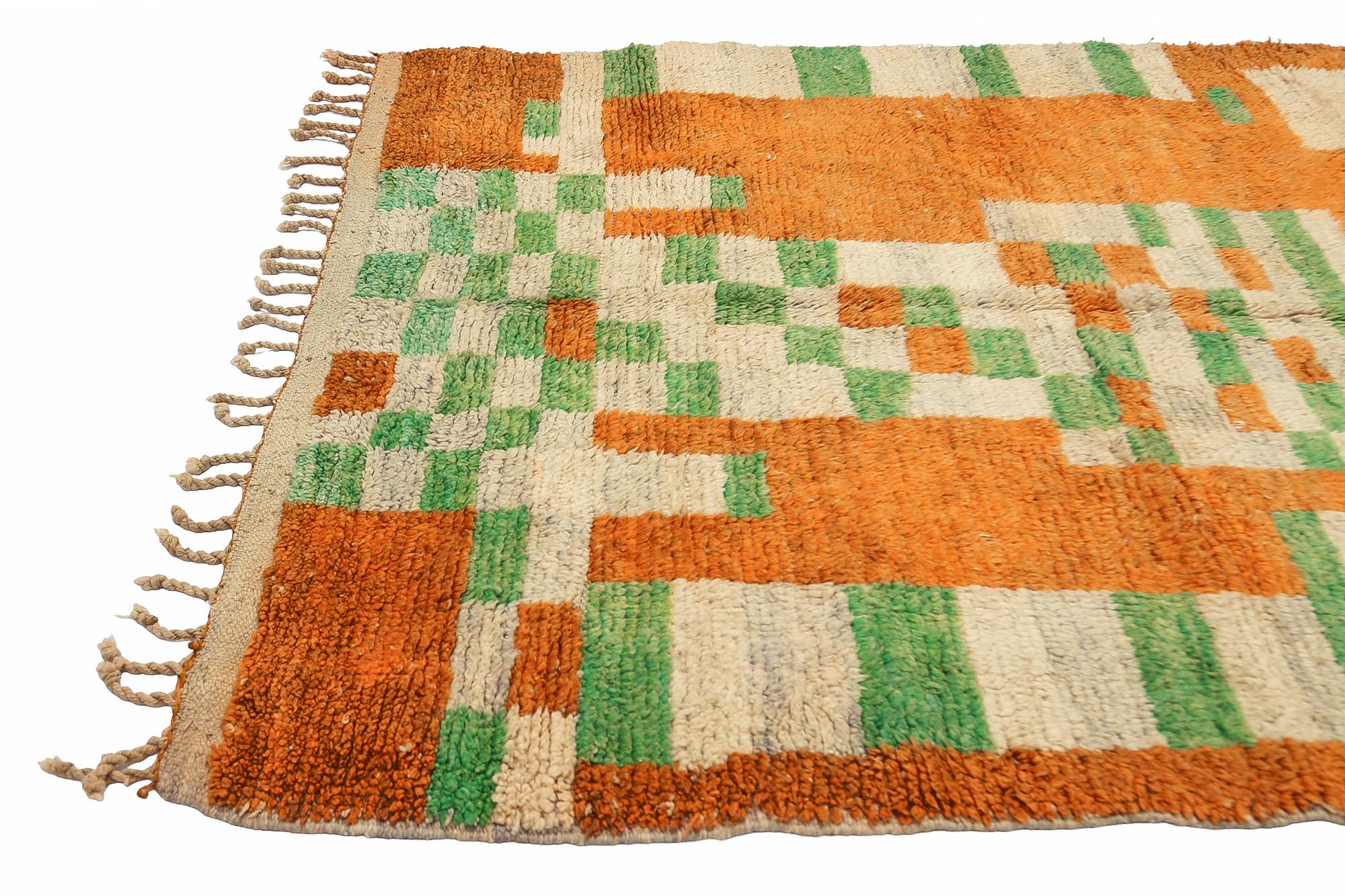 Tribal Morrocan Green Color Boujaad Rug, Berber Geometric Pattern Rug, In Stock For Sale