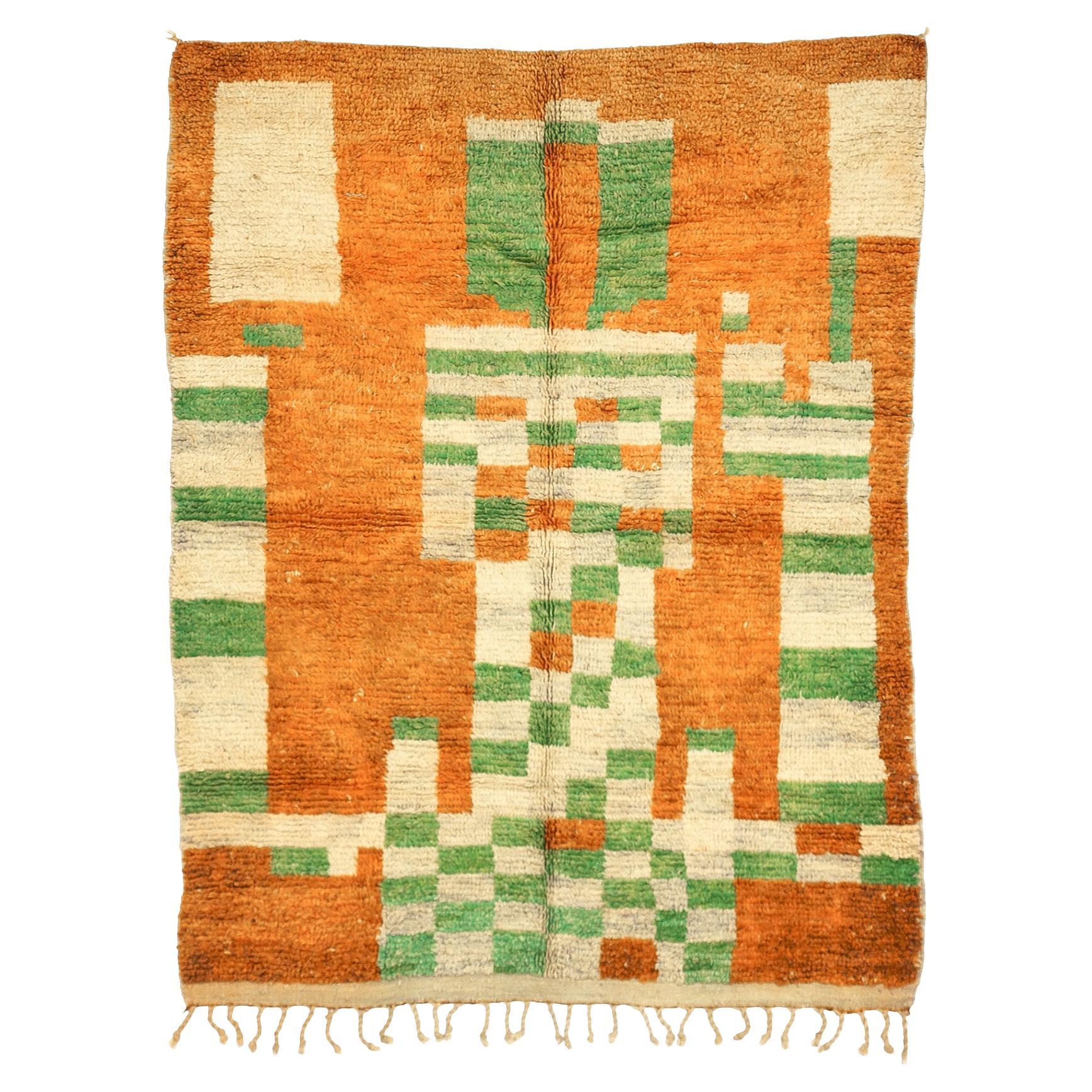 Morrocan Green Color Boujaad Rug, Berber Geometric Pattern Rug, In Stock For Sale