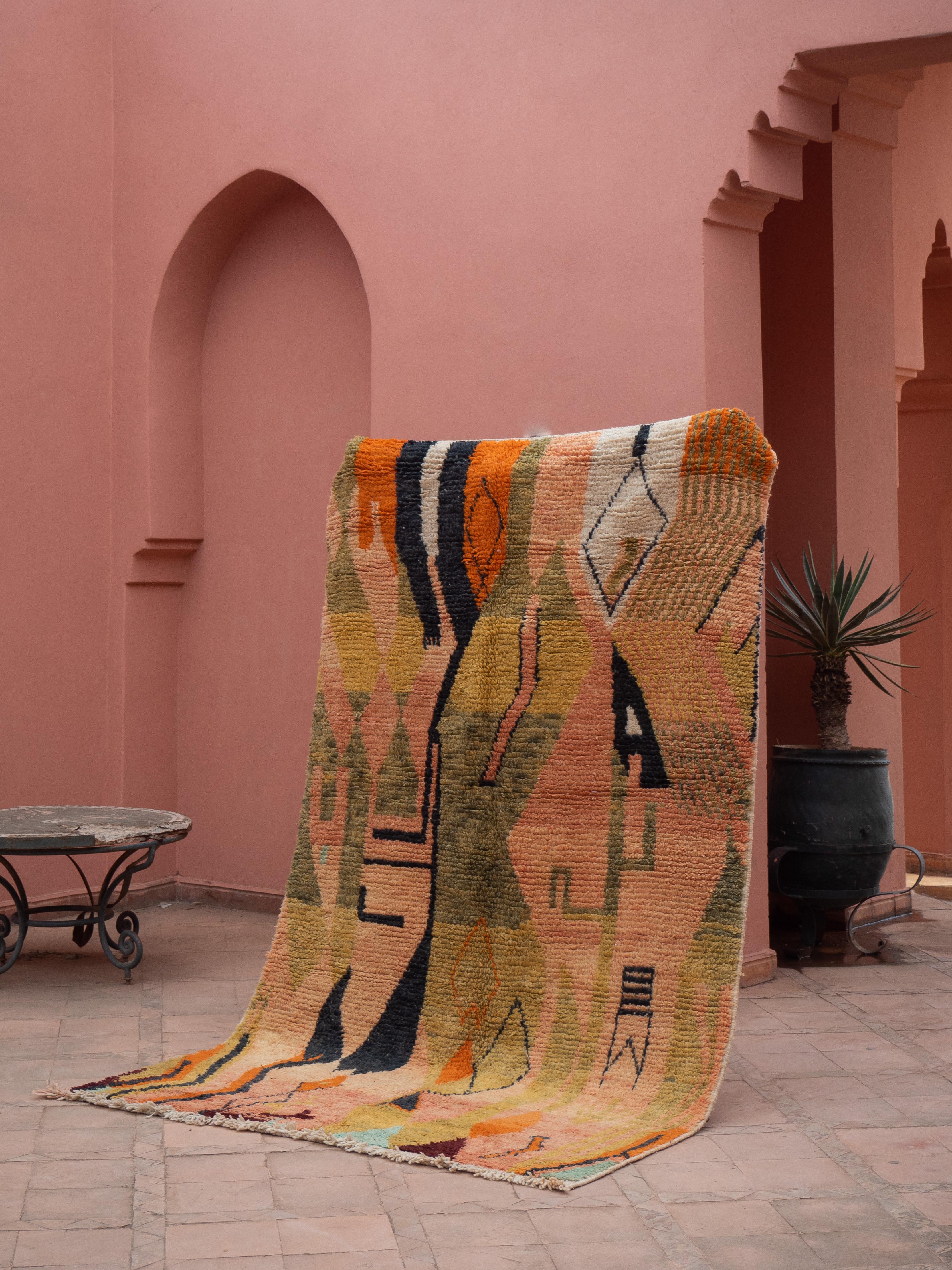 Hand-Crafted Morrocan Multicolored Boujaad rug, Bohemian Tribal Berber Shag Rug, In Stock For Sale