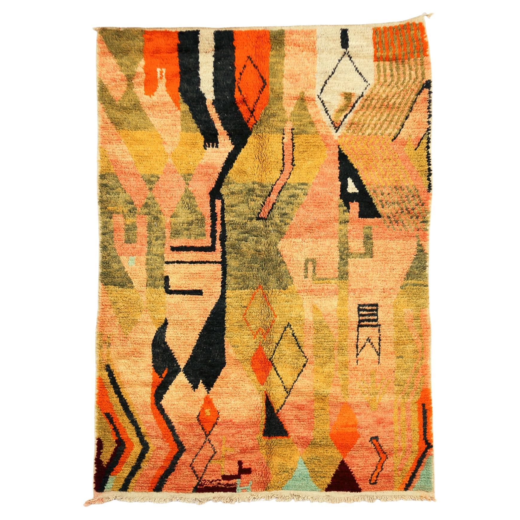 Morrocan Multicolored Boujaad rug, Bohemian Tribal Berber Shag Rug, In Stock For Sale