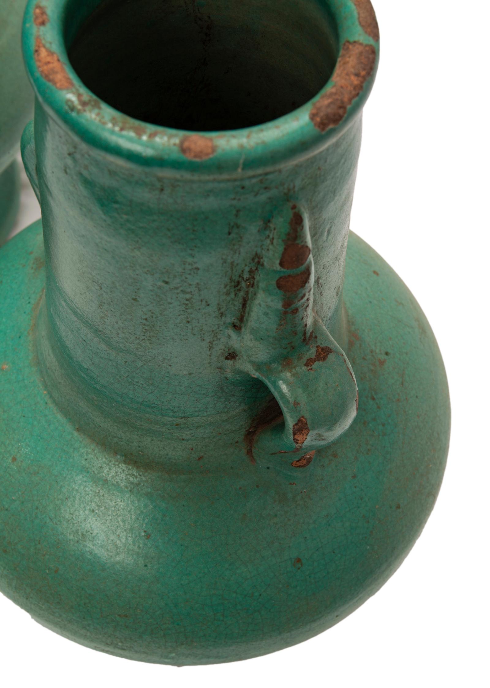 Morroccan Matte Green Ceramic Vase Pair 3