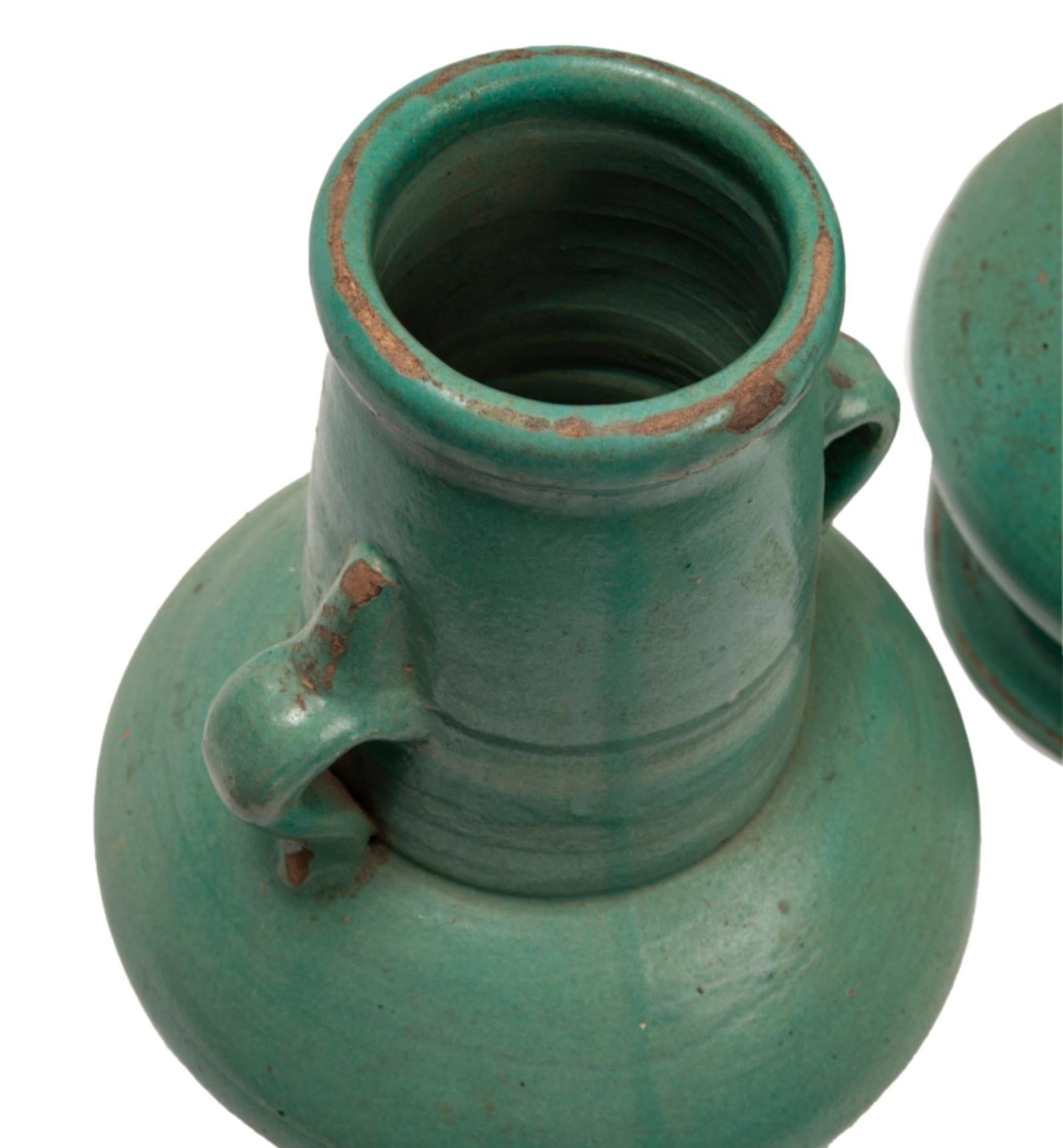 Morroccan Matte Green Ceramic Vase Pair 4