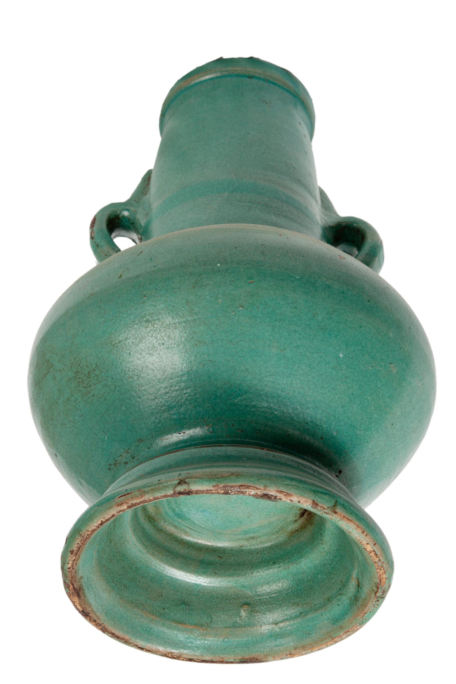Morroccan Matte Green Ceramic Vase Pair 7