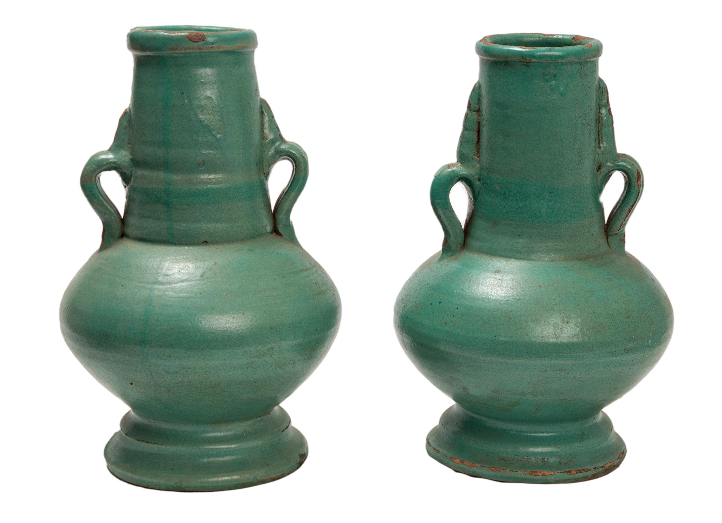 Morroccan Matte Green Ceramic Vase Pair 1