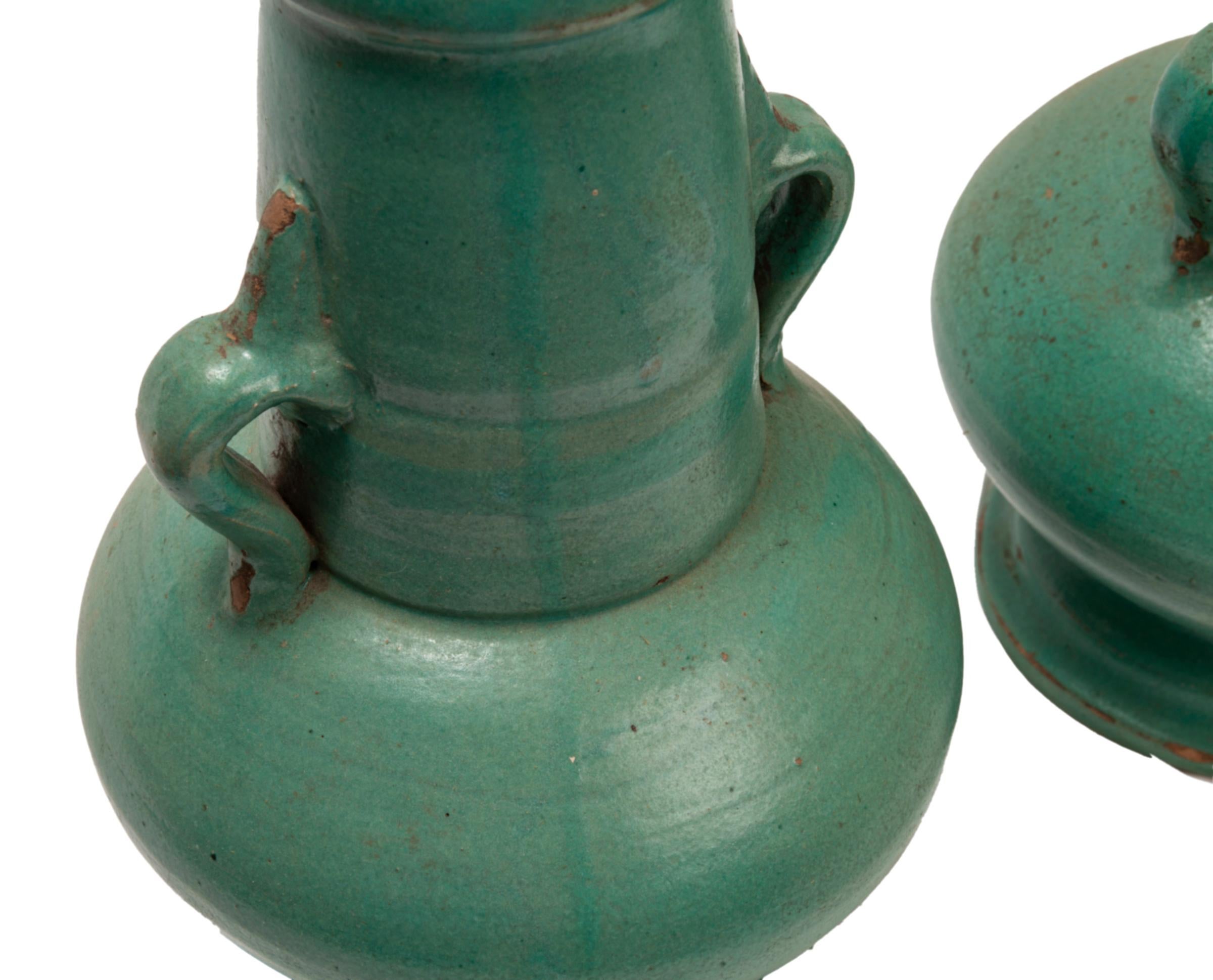 Morroccan Matte Green Ceramic Vase Pair 2