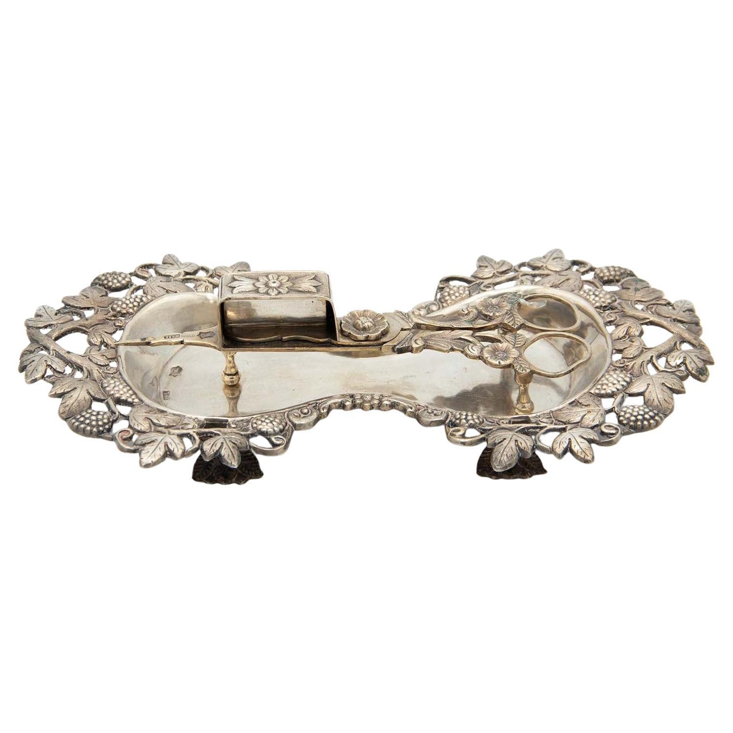 Plateau et ciseaux Morrões en argent avec reliefs