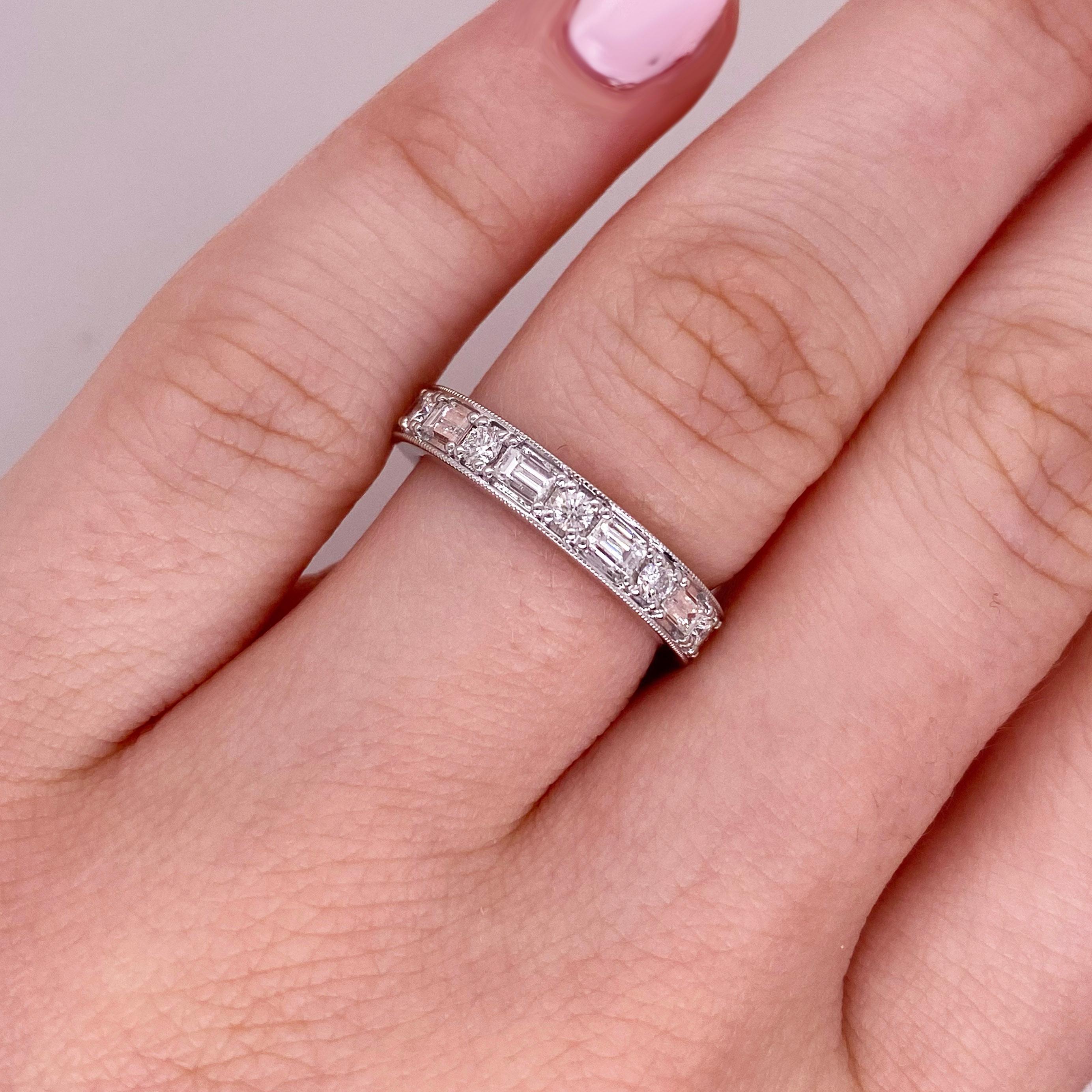 For Sale:  Morse Code Band 1.00 Carat Baguette and Alternating Round Diamonds Wedding Band 2