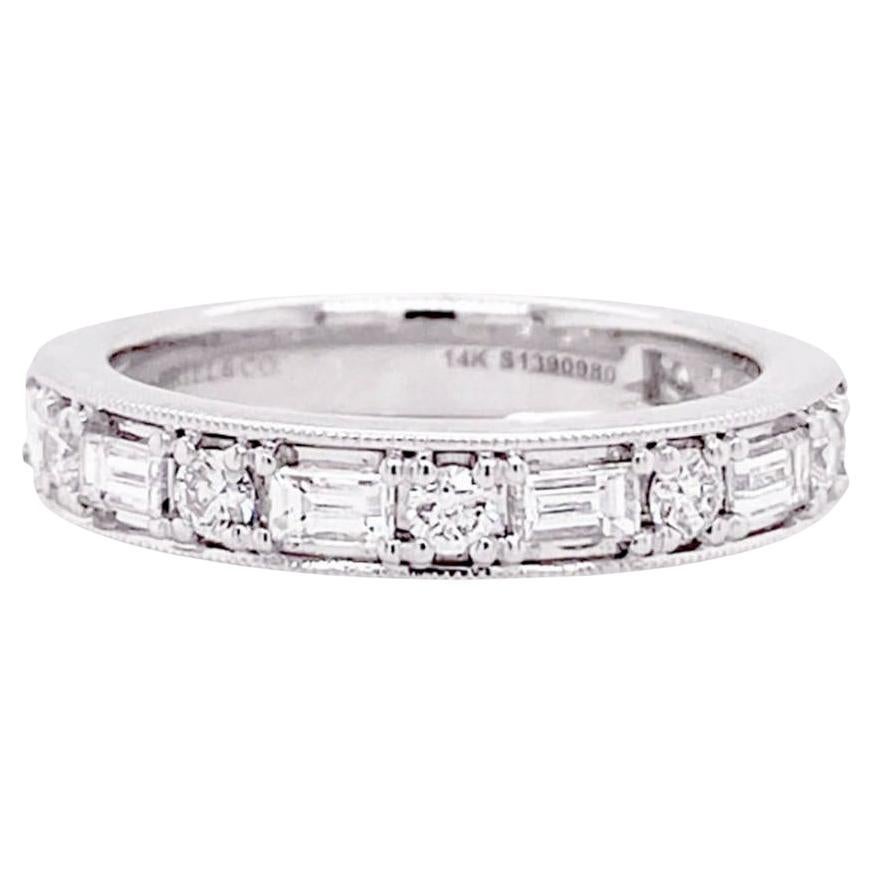 For Sale:  Morse Code Band 1.00 Carat Baguette and Alternating Round Diamonds Wedding Band