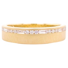Morse Code Diamond Ring, Baguette & Round Diamonds Asymmetrical Wedding Band