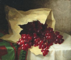 Still Life with Grapes, Realist Oil on Canvas, Framed, Circa 1880
