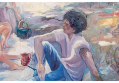 Mort Baranoff 'Am., TX Artist, 1932-1978' Olio su masonite, Picnic in campagna
