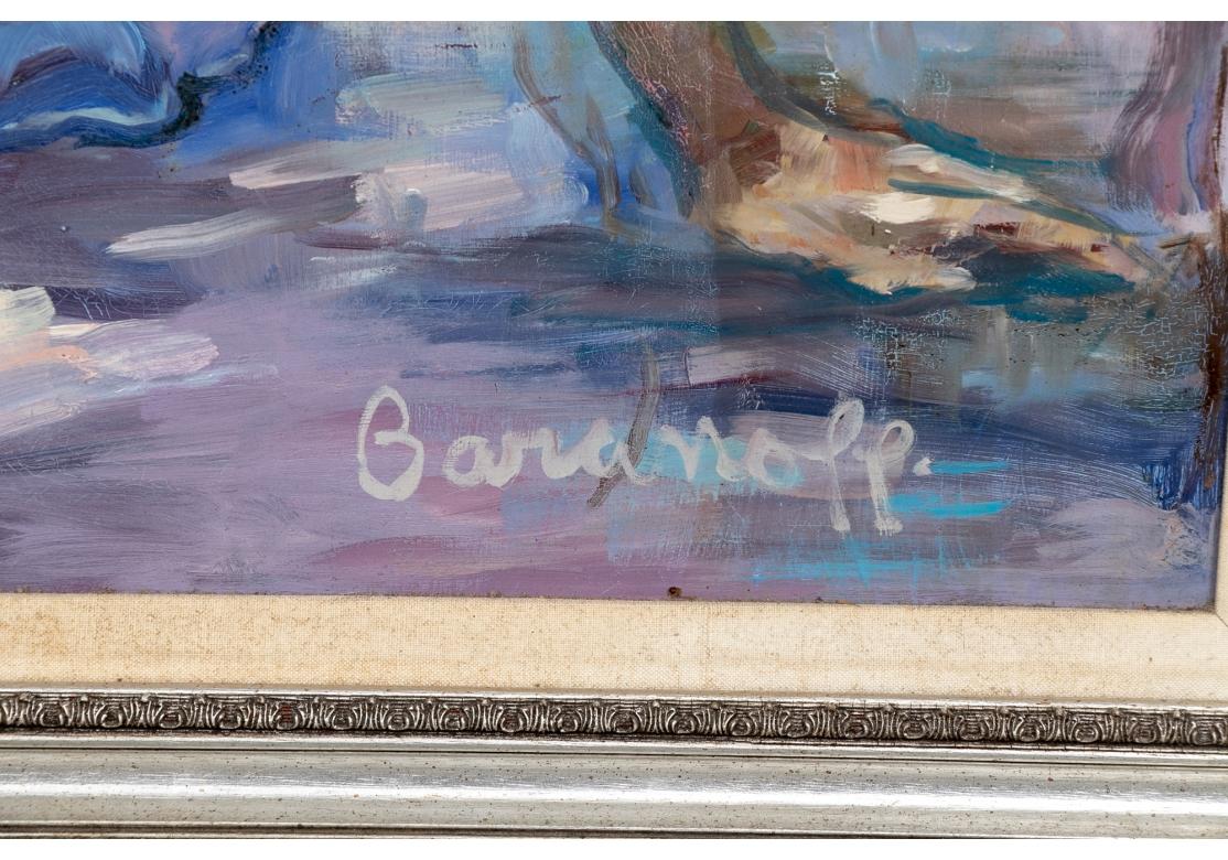 Mort Baranoff «Am., TX Artist, 1932-1978 » Huile sur massonite, Picnic in Country Bon état - En vente à Bridgeport, CT