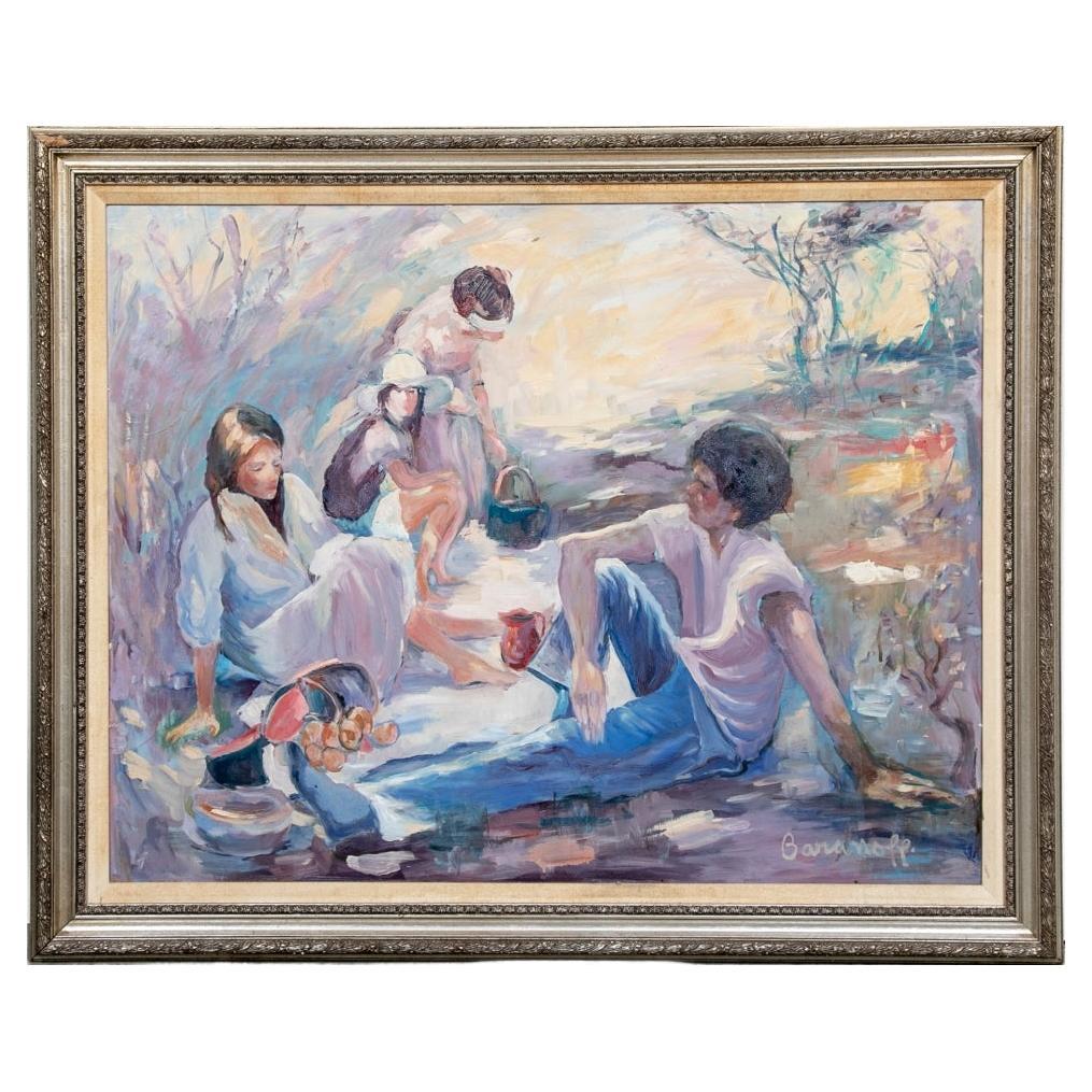 Mort Baranoff 'Am., TX Artist, 1932-1978' Oil On Masonite, Picnic in Country For Sale