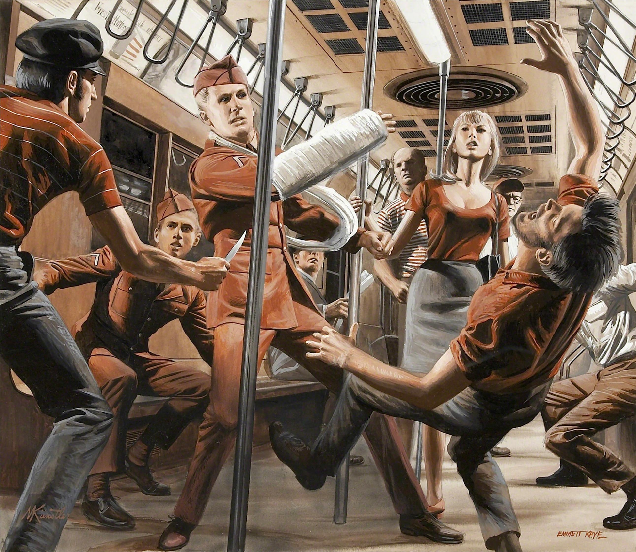 Soldier Beats Up Muggers on Subway - Stag Magazine story illustration