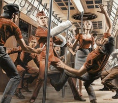 Le soldat bat les bouffons dans le métro - illustration d'un récit du magazine Stag