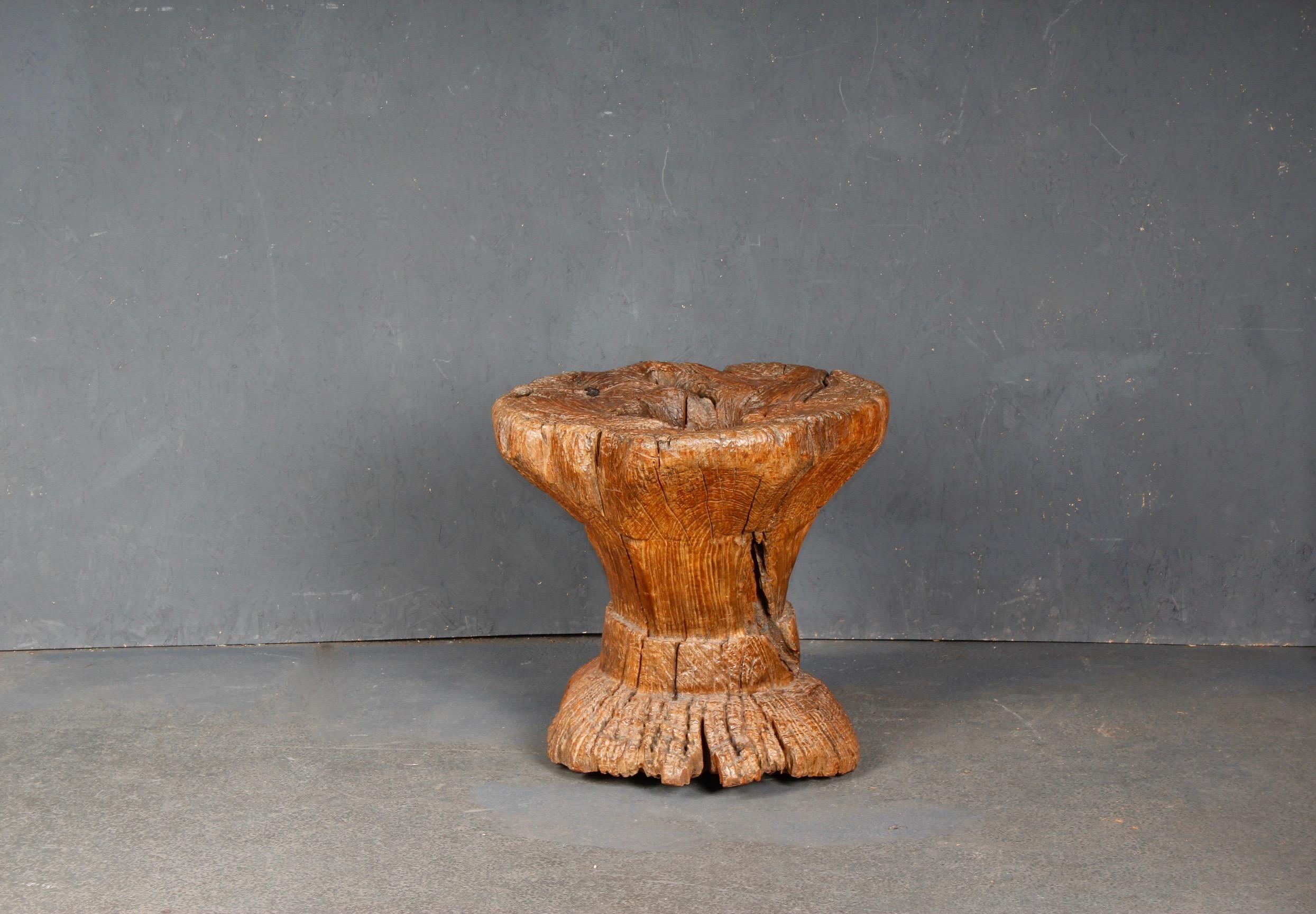 18th Century and Earlier Mortar carved in a probably very old trunk For Sale