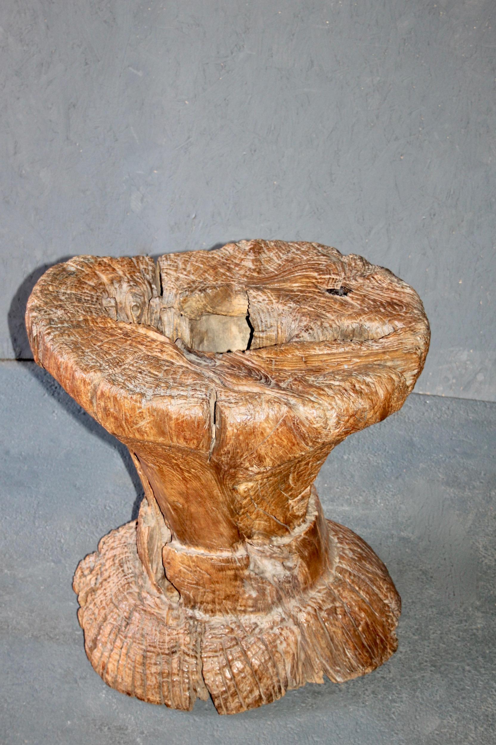 Mortar carved in a probably very old trunk For Sale 1