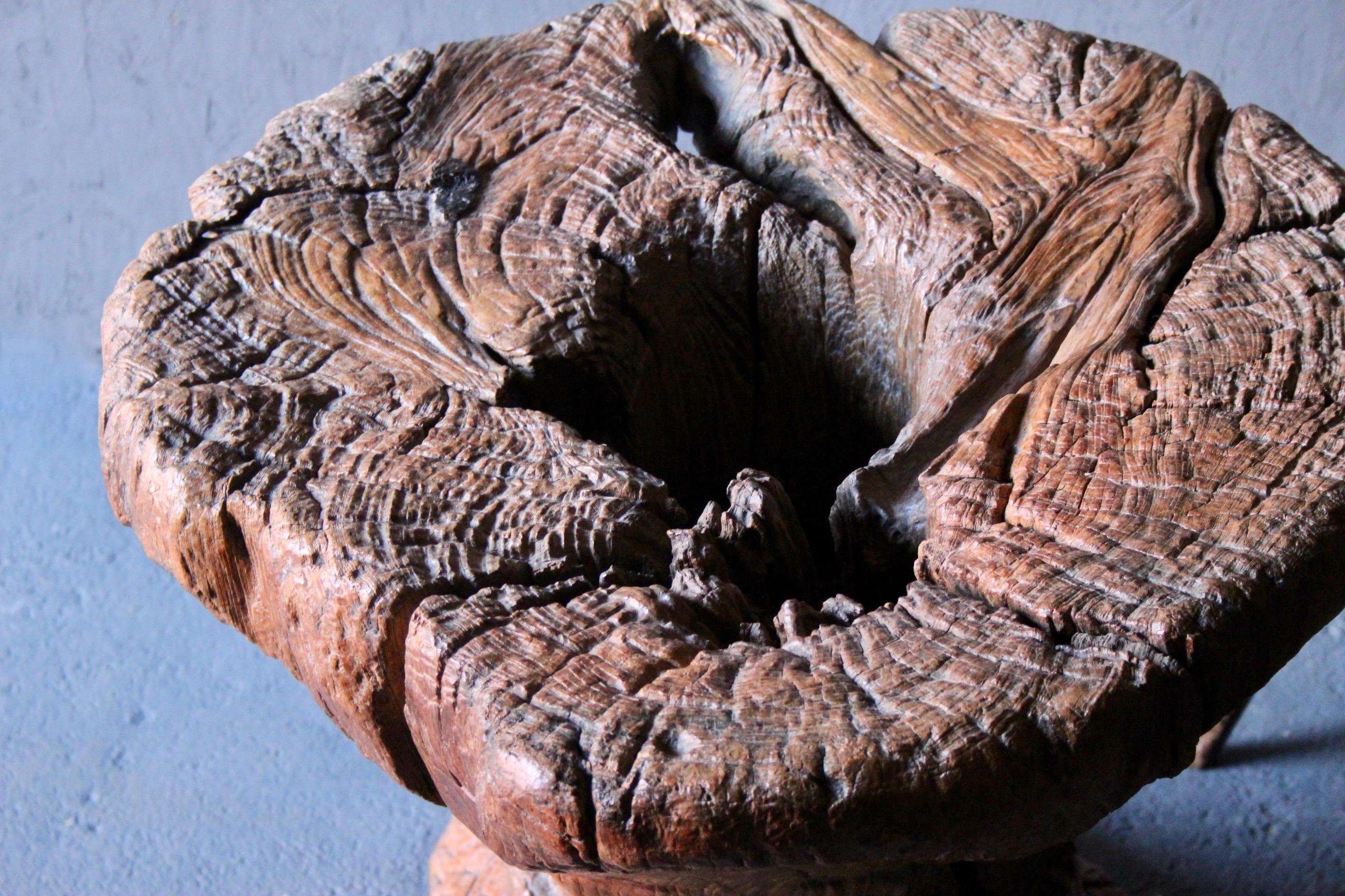 Mortar carved in a probably very old trunk For Sale 2