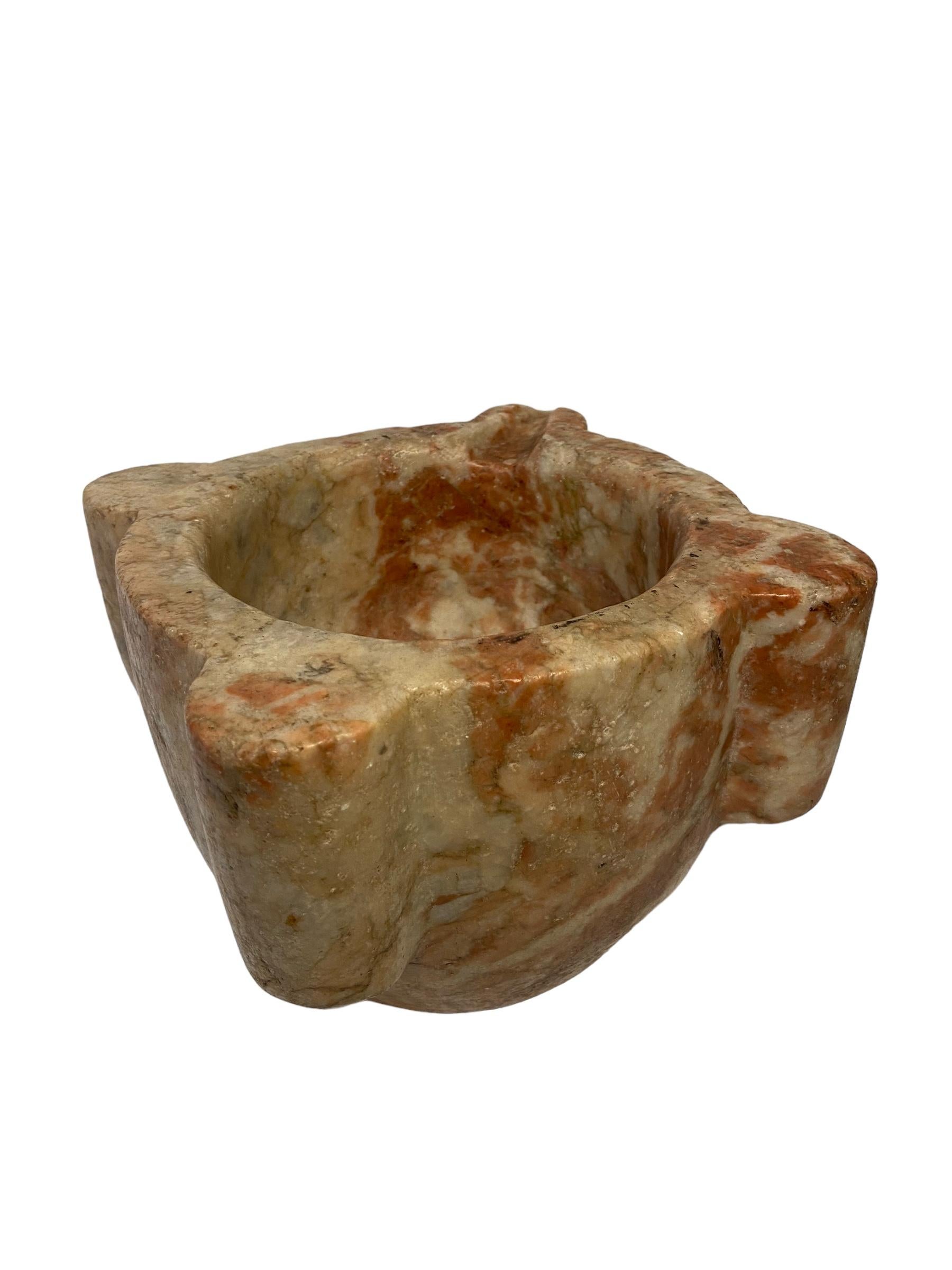 Folk Art Mortar in red marble For Sale