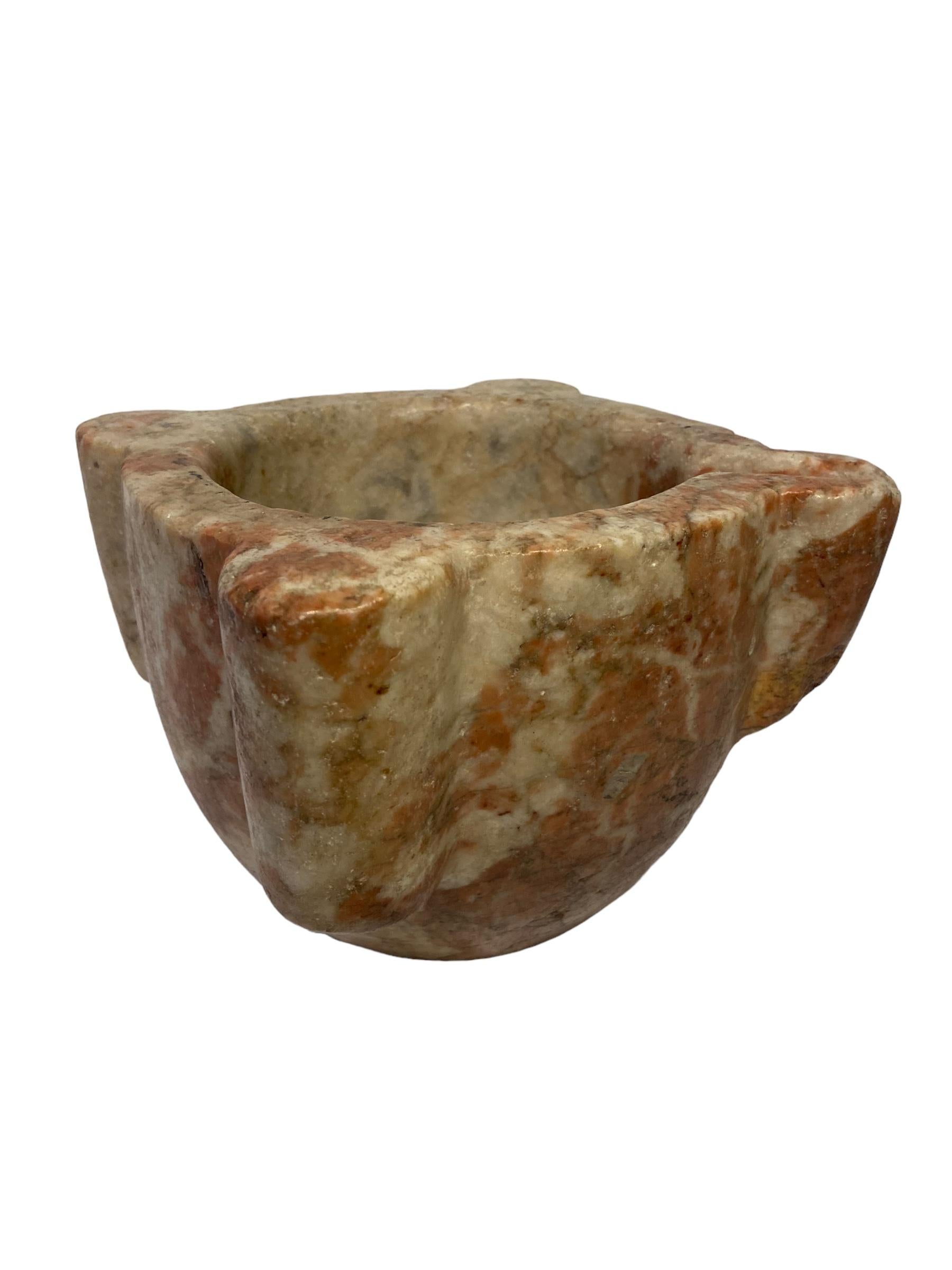 Hand-Carved Mortar in red marble For Sale