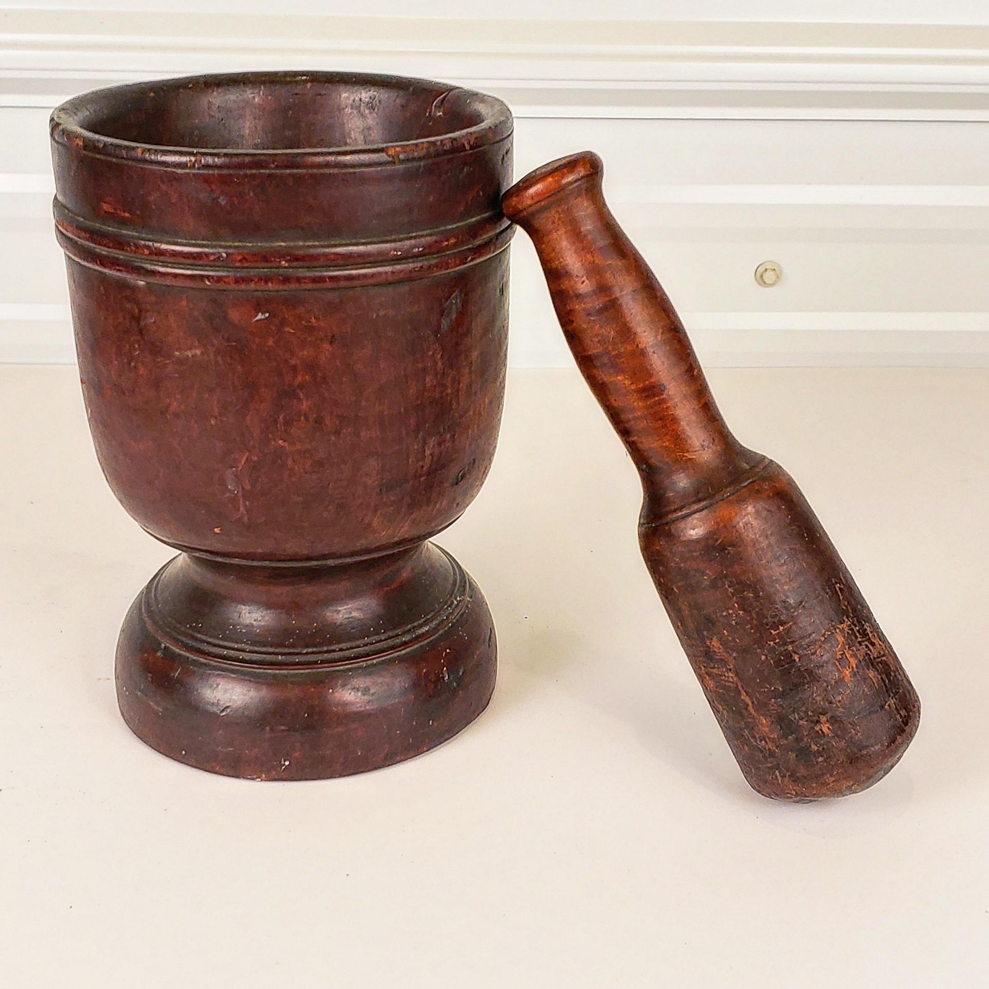 antique wooden mortar and pestle