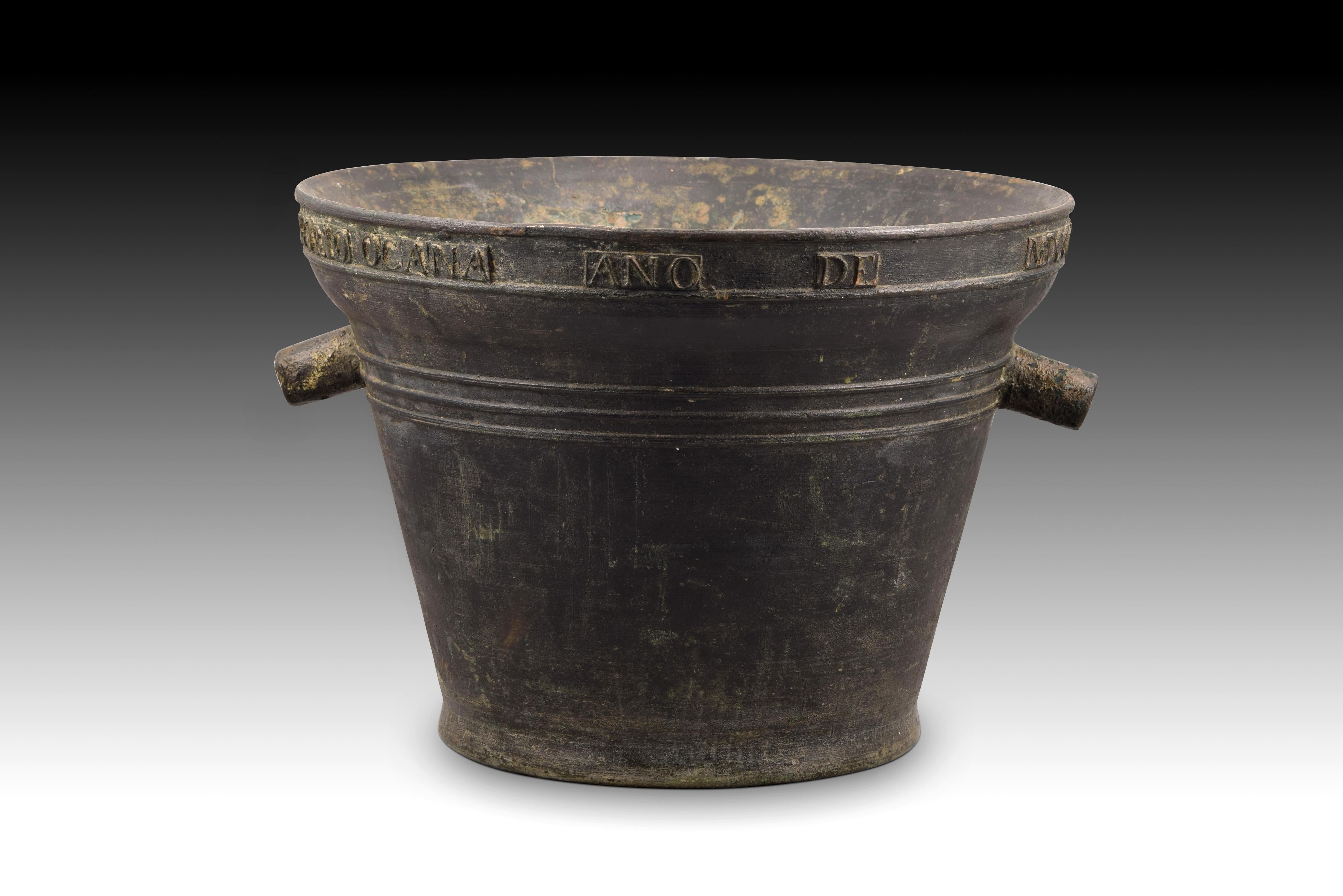 Spanish Mortar with Inscriptions. Bronze, Spain, 1823