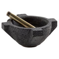 MORTERO Decorative Volcanic Stone Bowl with Bronze Details by ANDEAN, In Stock