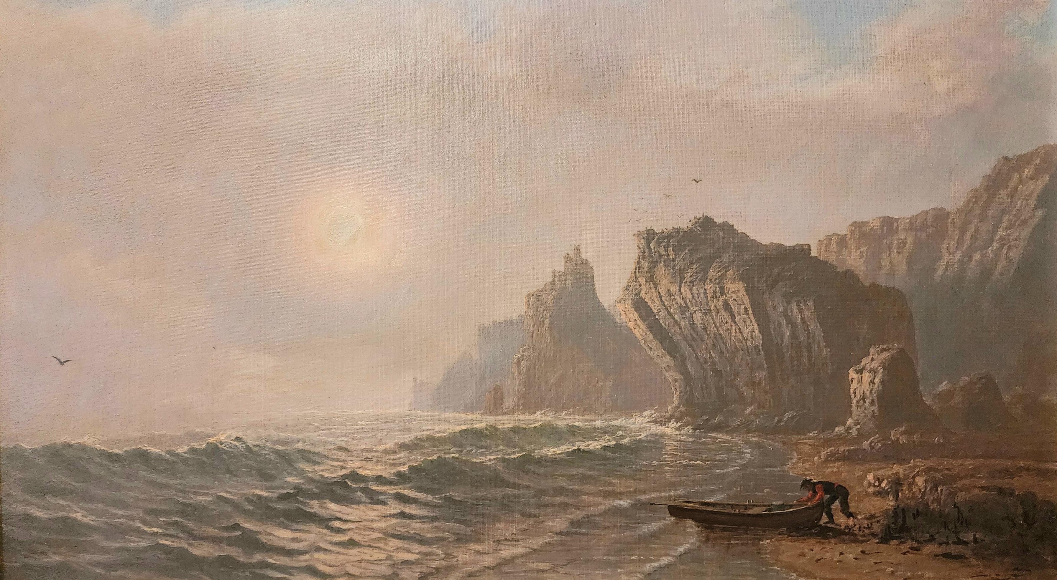 La baia al tramonto - Landscape Painting Grigio di Mortimear Smith