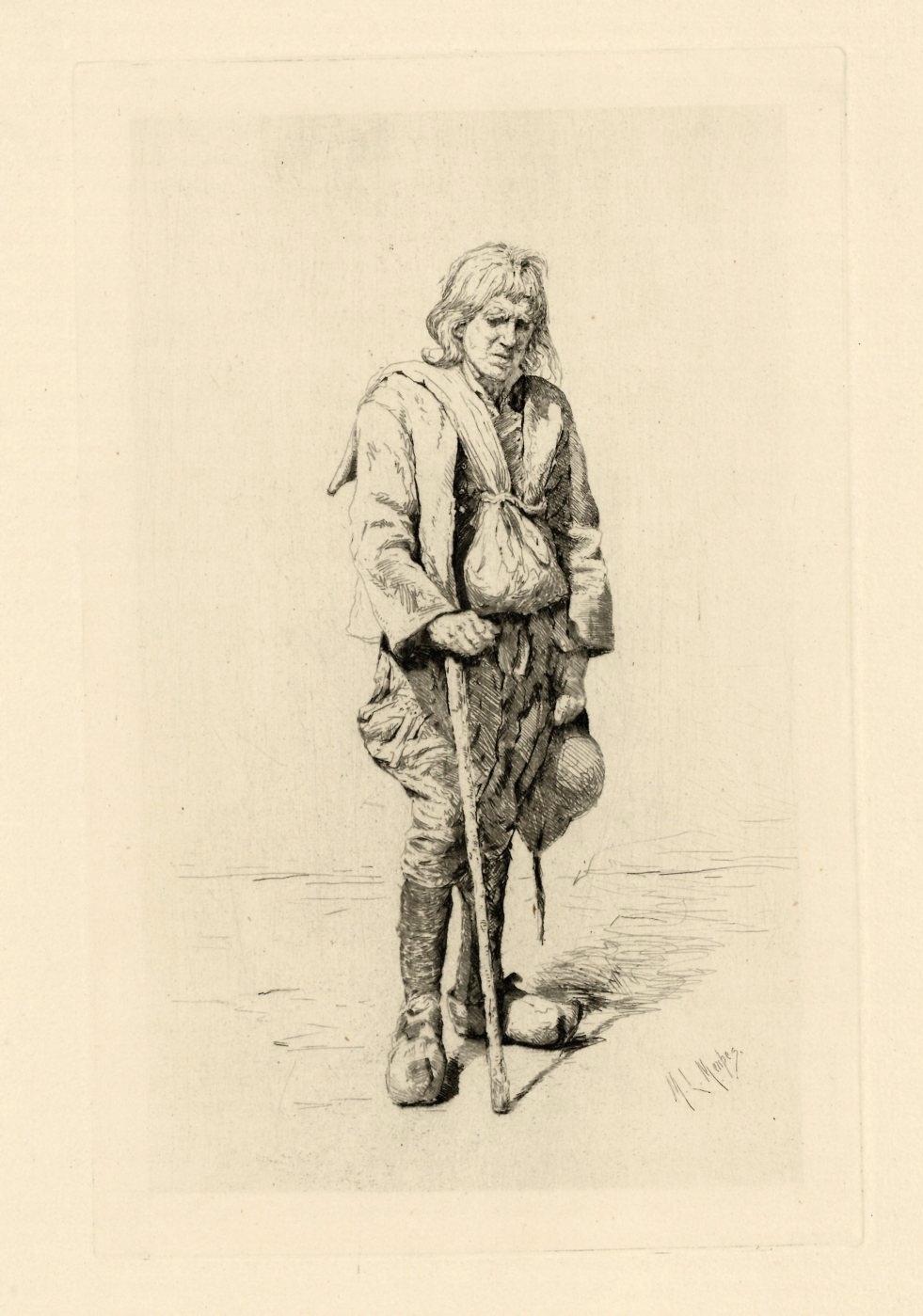 "A Breton Beggar" original etching - Print by Mortimer Menpes