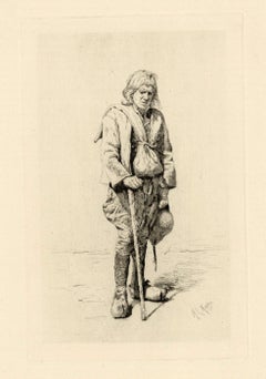 Antique "A Breton Beggar" original etching
