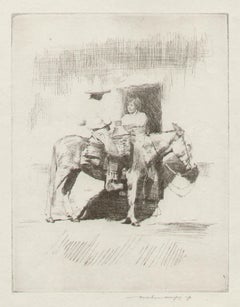 Mexican on a donkey, Mexico, Mortimer Menpes etching with drypoint, 1914