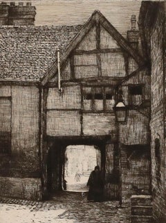 Mortimer Menpes - Incisione incorniciata dei primi anni del XX secolo, Il cortile di una vecchia locanda
