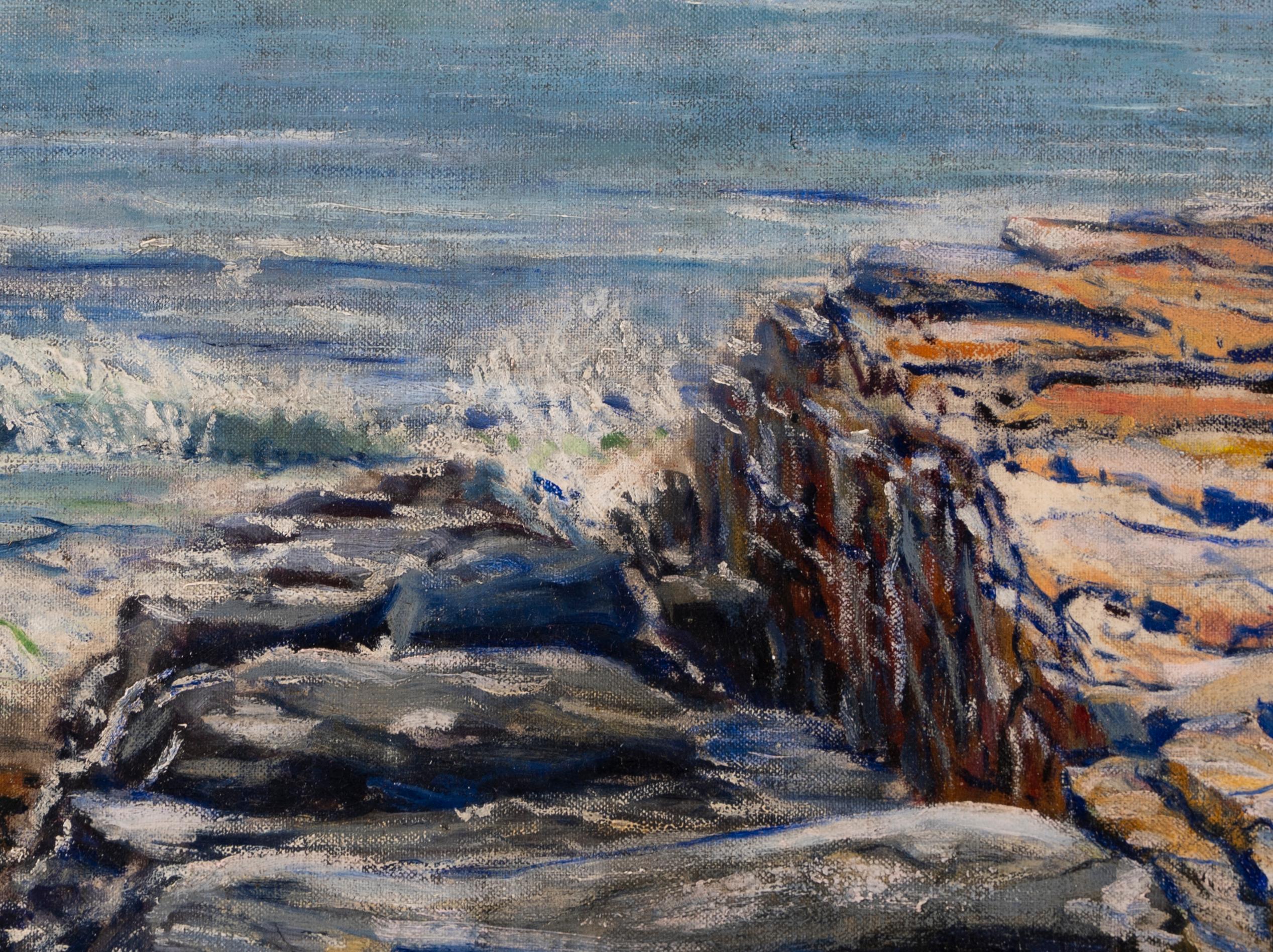 Vintage American Modernist Coastal Beach Seascape Framed Original Oil Painting 1