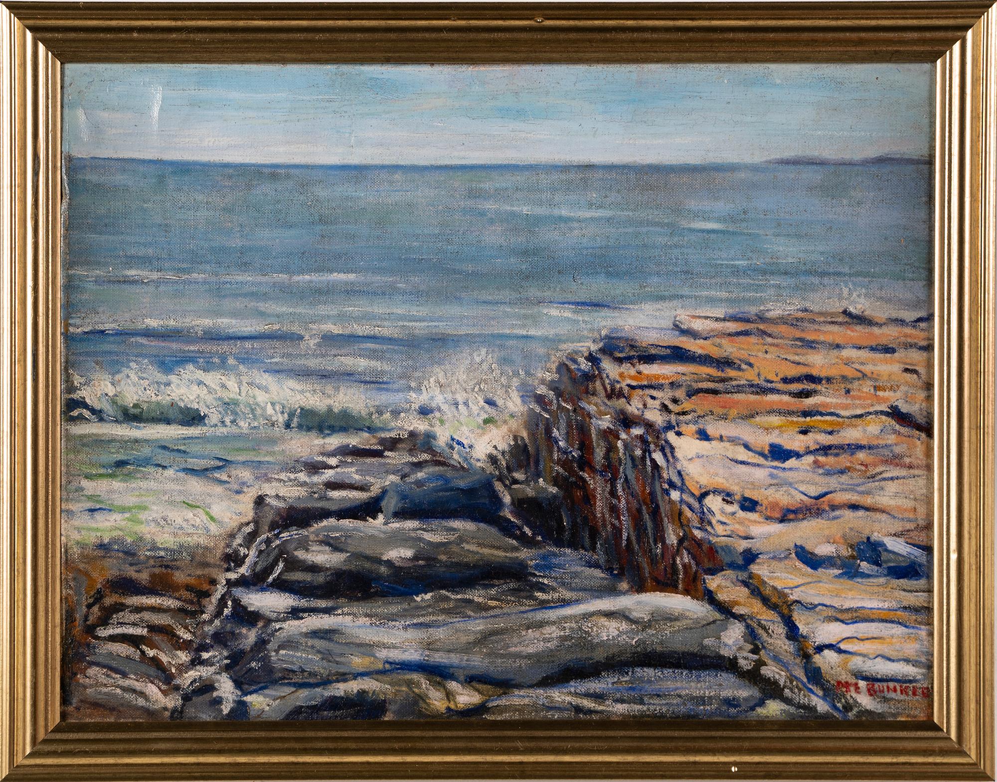 Morton Bunker Landscape Painting - Vintage American Modernist Coastal Beach Seascape Framed Original Oil Painting