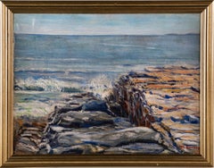 Vintage American Modernist Coastal Beach Seascape Framed Original Oil Painting