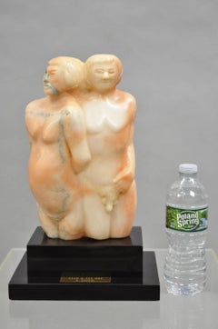 Morton Gaffin "Adam & Eve" Modernist Carved Peach Alabaster Nude Sculpture