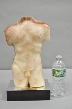Morton Gaffin "David" 1989 Scultura modernista di nudo maschile intagliato in alabastro color pesca