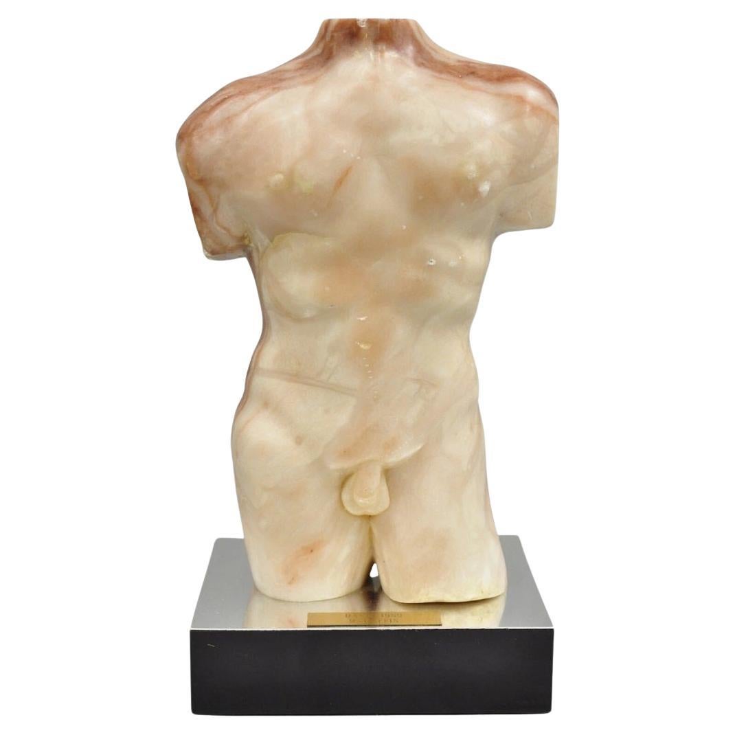 Morton Gaffin "David" 1989 Sculpture moderniste de nu masculin en albâtre et pêche sculpté en vente