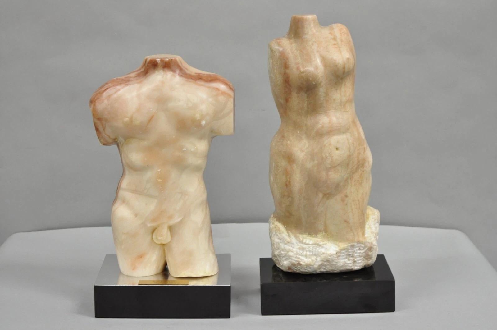 Morton Gaffin Buste de femme nue Moderniste Sculpture en albâtre sculpté à la pêche en vente 3