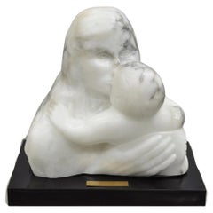 Morton Gaffin "Love, 1988" Modernist Mother & Child White Alabaster Sculpture