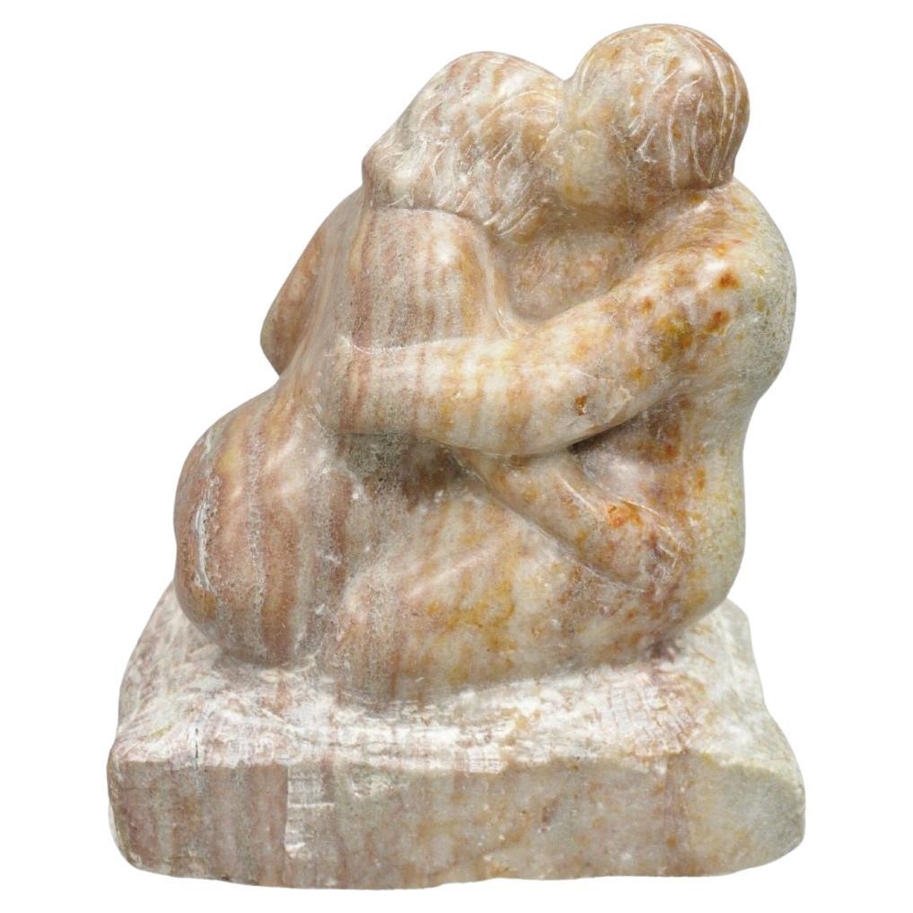 Morton Gaffin "Lovers Embrace" Modernist Carved Alabaster Marble Nude Sculpture
