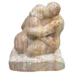 Morton Gaffin "Lovers Embrace" Modernist Carved Alabaster Marble Nude Sculpture