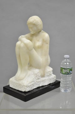 Morton Gaffin "Seated Woman" Modernist Carved White Alabaster Nude Sculpture