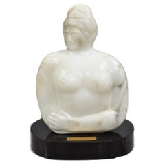 Morton Gaffin "Woman III" Modernist Carved White Alabaster Nude Bust Sculpture