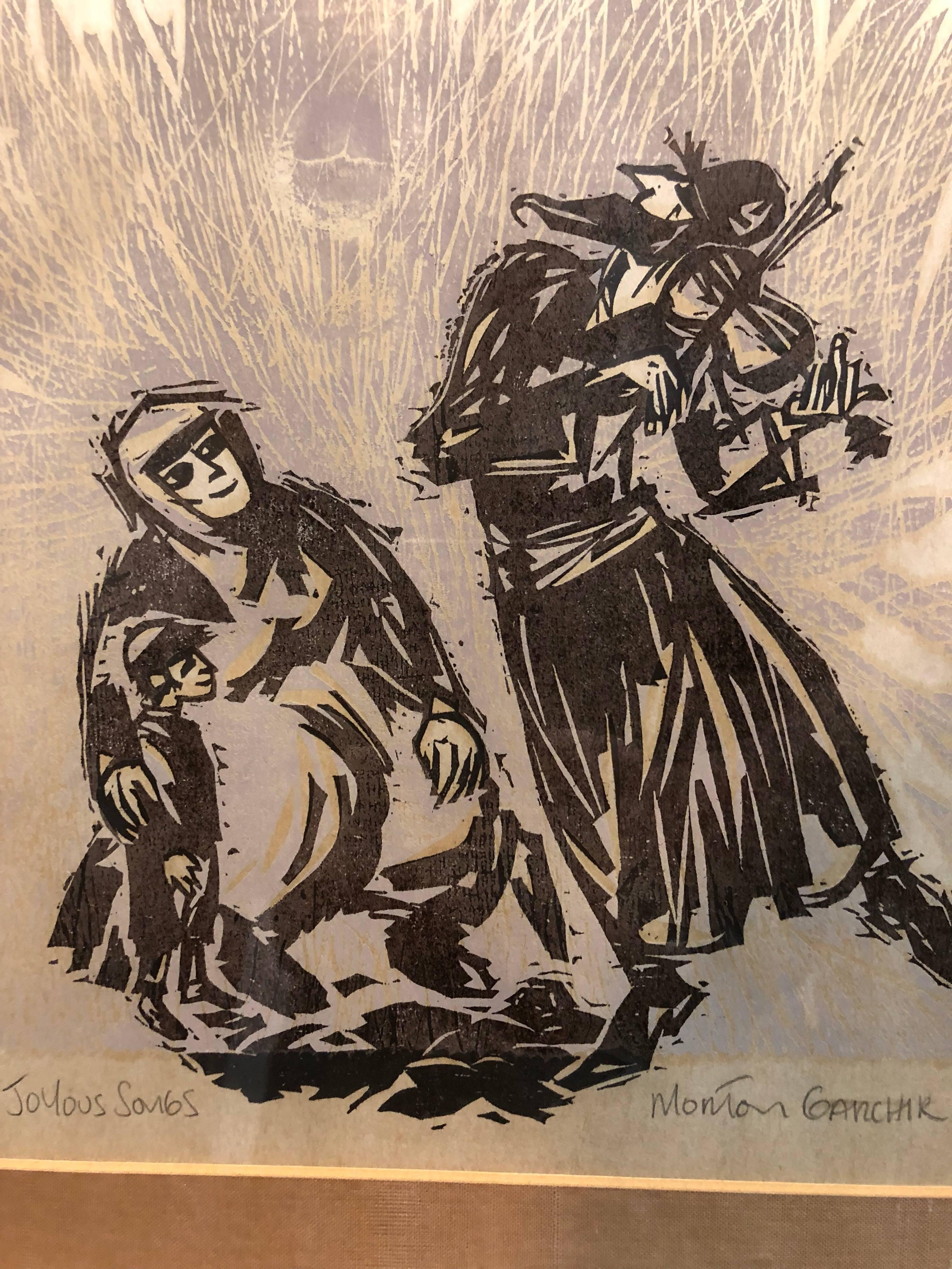 Stampa xilografica originale Judaica  Una coppia di ebrei danzanti di 