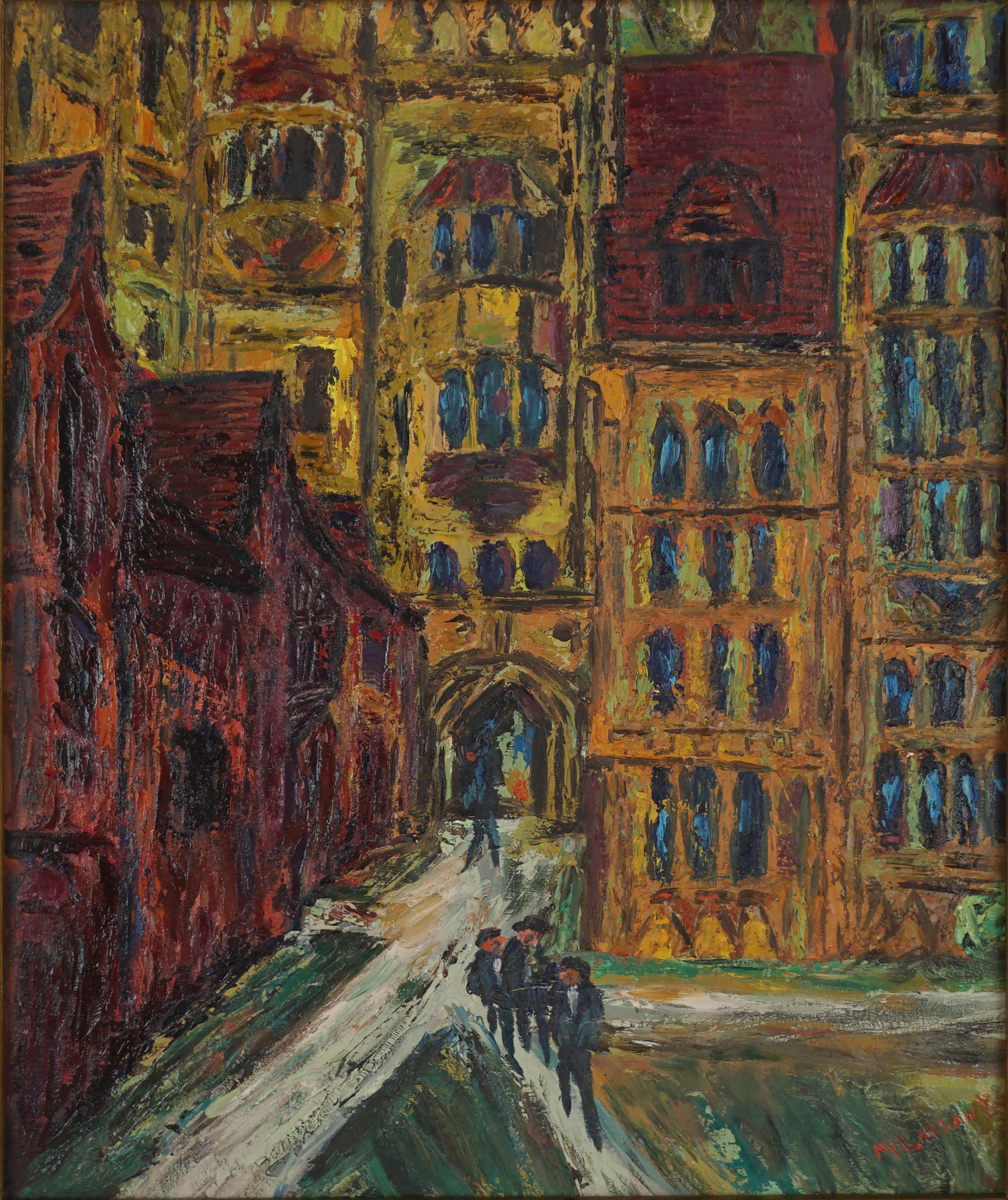 Mid Century Paris -- The Courtyard - Painting by Morton Larsen