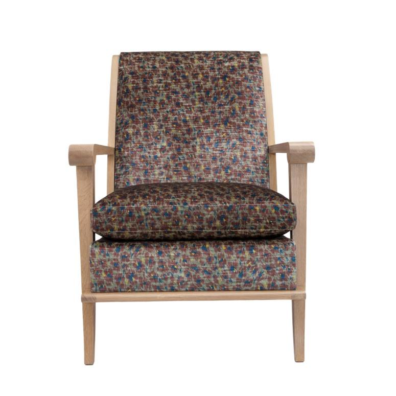 Modernist style, tight back armchair with wooden frame, legs, and scroll shaped arms. The Morton chair frame is constructed using solid maple wood with 50 / 50 down feather filled cushions. Four finishes available for chair legs and frame. Available