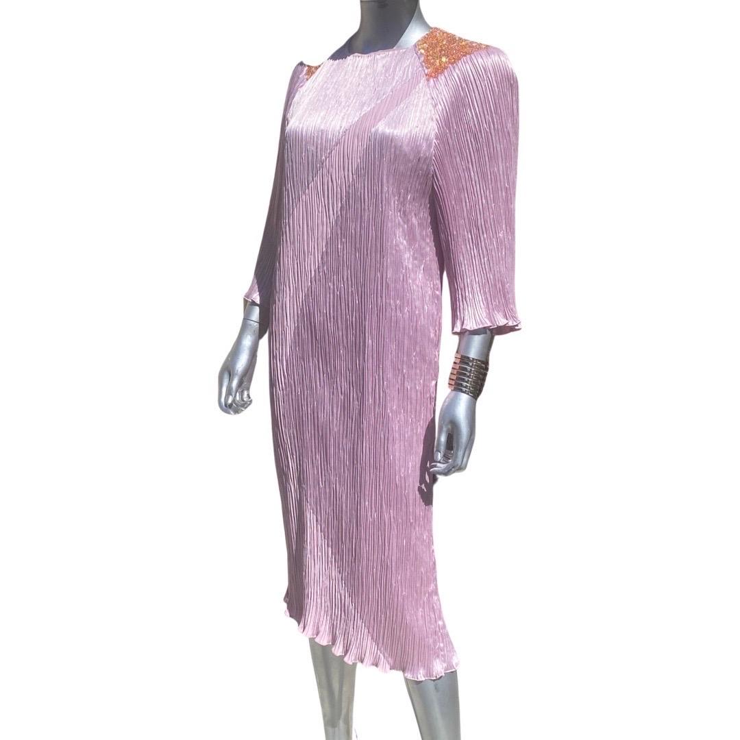 Morton Miles Fortuny Pleated Lavender Beaded Accents Chemise Dress size 8 For Sale 6